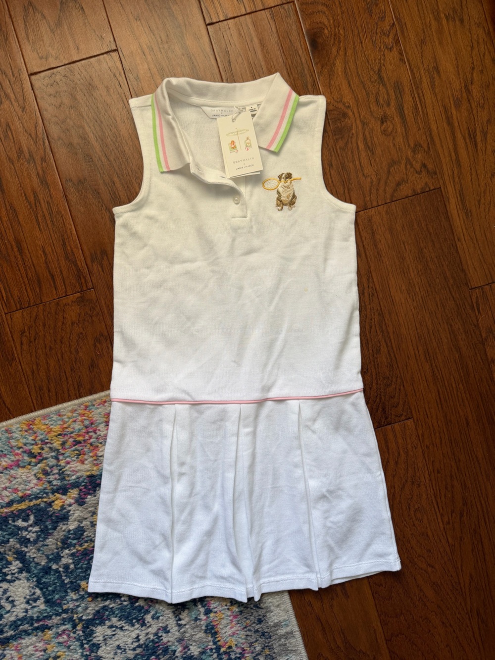 NWT Gray Malin White Knit Girls' Dress with Pink Piping Janie and Jack Size 8